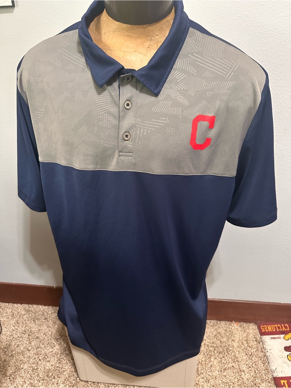 MLB Cleveland Guardians Men's Navy and Gray Polo Shirt